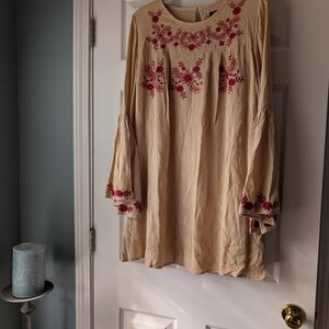 Elegant Cream Tunic/Dress with Red Embroidery
